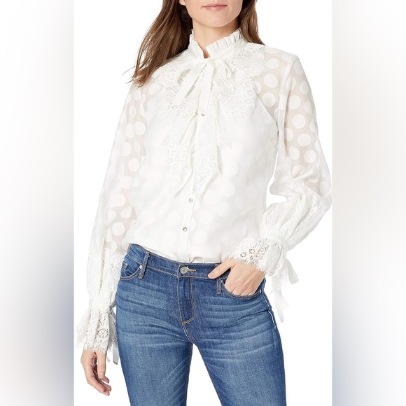KEEPSAKE THE LABEL white transparent poka dot blouse with lace - Picture 4 of 7